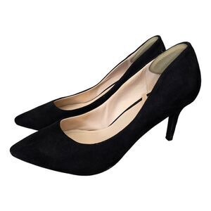 H&M Women's Black Faux Suede Leather Pointed Toe Classic Kitten Pumps Heels 38